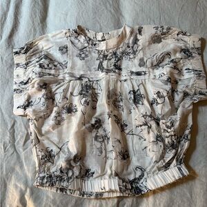 Anthropologie Floral Print Blouse in Black and White